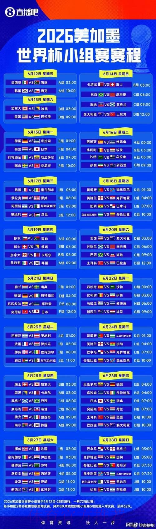 2026世界杯小组赛赛程高清版观看指南直播平台